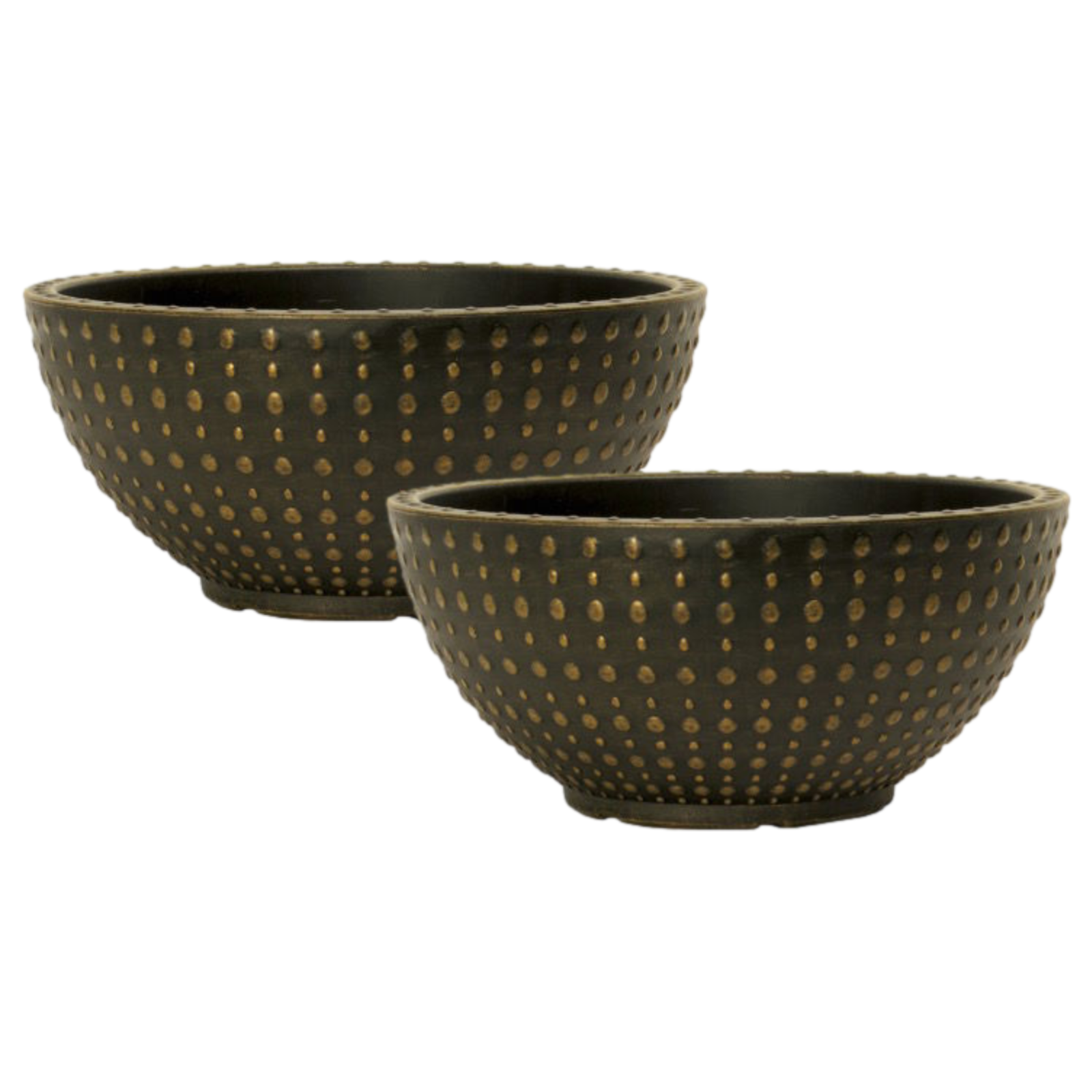 2Pc Plastic Hobnail Bowl Planter 30cm Black Bronze 7L Home Garden Plant Pot