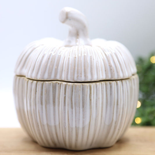 Beige Ceramic Pumpkin Pot with Lid Storage Halloween Gift Festive Decor 12.5cm
