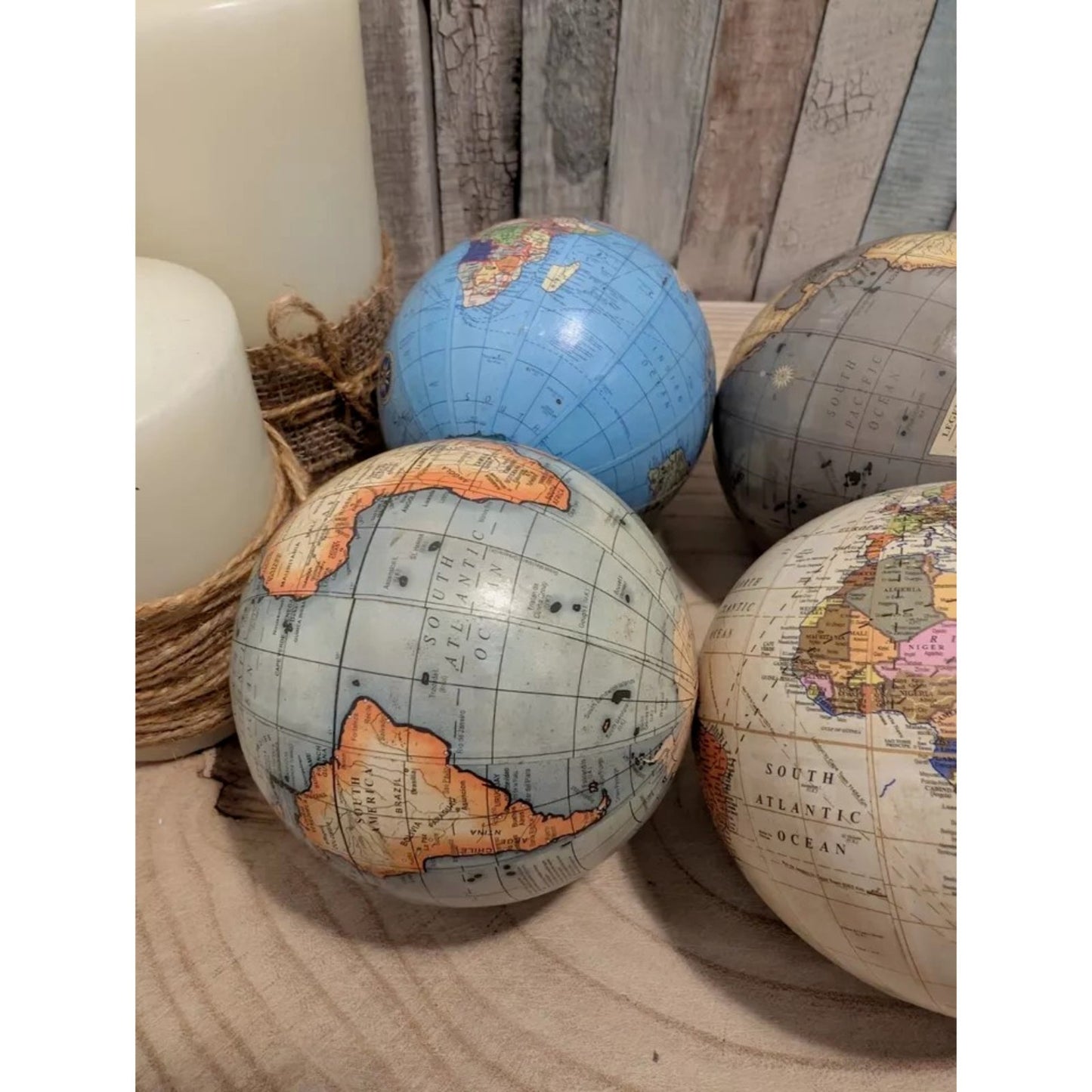 6Pc Cardboard World Map Globes Geography Educational Vintage Tabletop Ornament