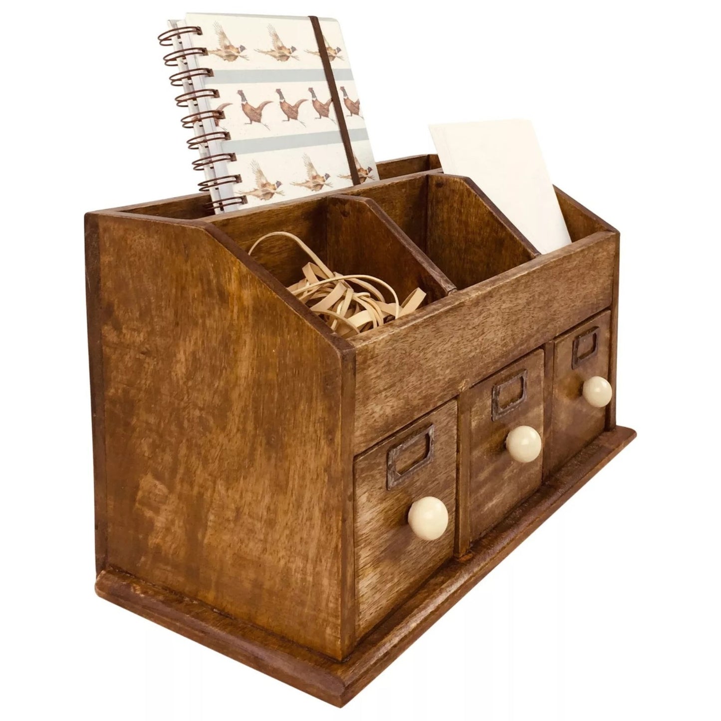 Rustic Wooden Desk Organiser Drawers Desktop Stationery Storage Box Tidy Office