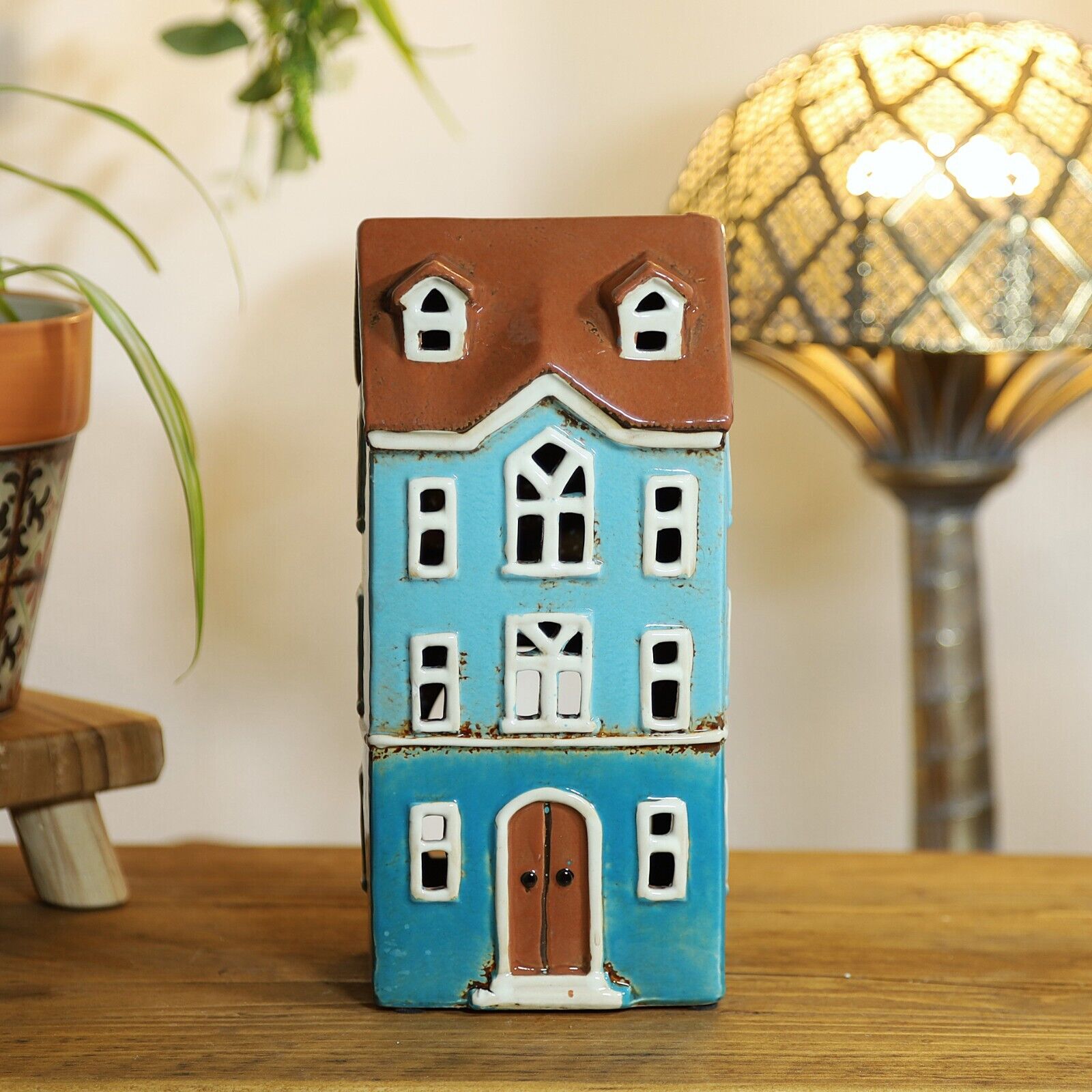 Ceramic Tealight House Tall Tealight Candle Holder Village Pottery Xmas Cottage