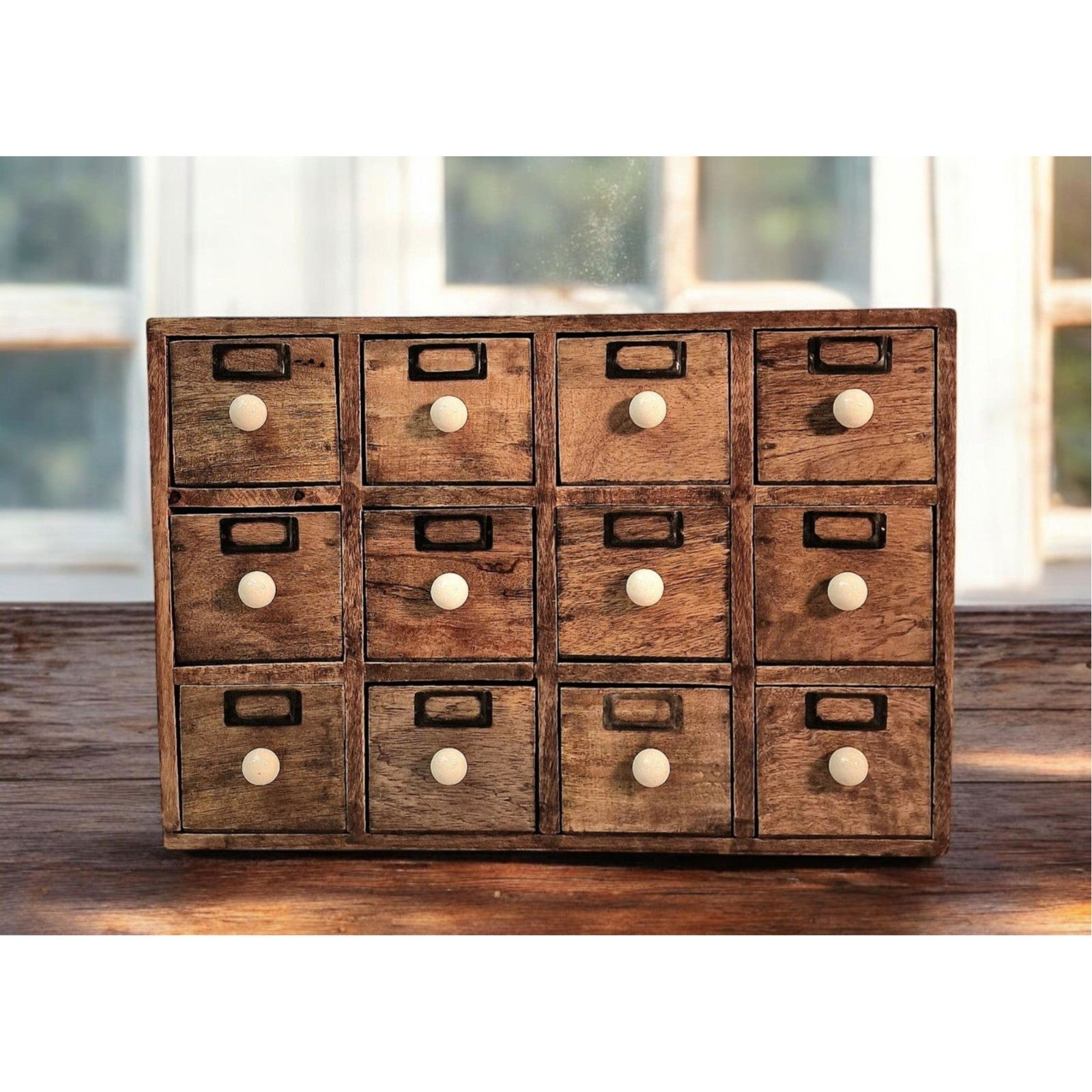 12 Drawer Solid Mango Wooden Trinket Chest/Draw With Ceramic Knob Handles