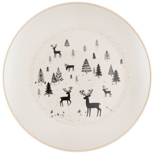 Christmas White Dinner Plate Stag Tree Scene Xmas Festive Decorative Tableware
