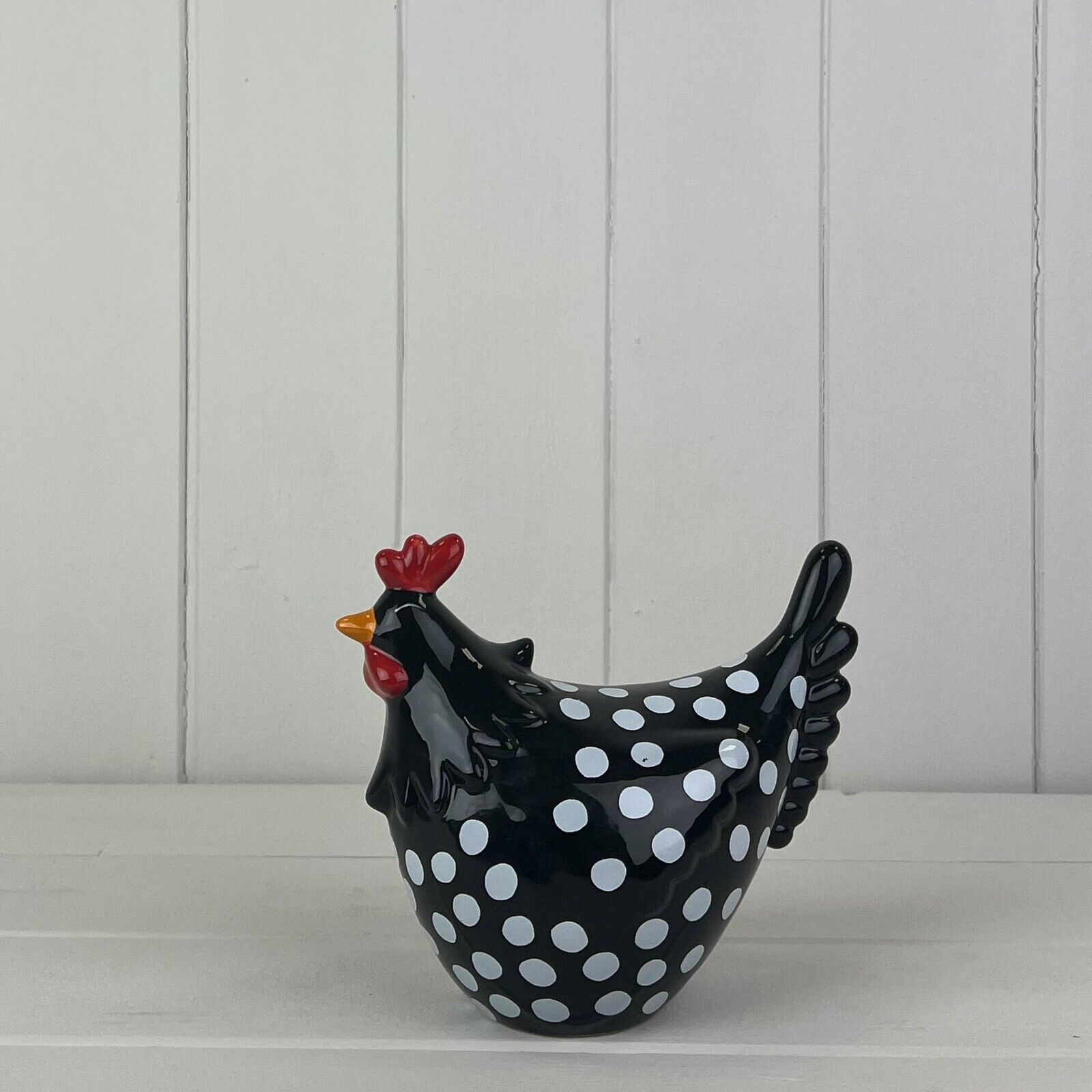 Black Ceramic Speckled Chicken Polka Dot Hen Shelf Sitter Ornament Home Figurine