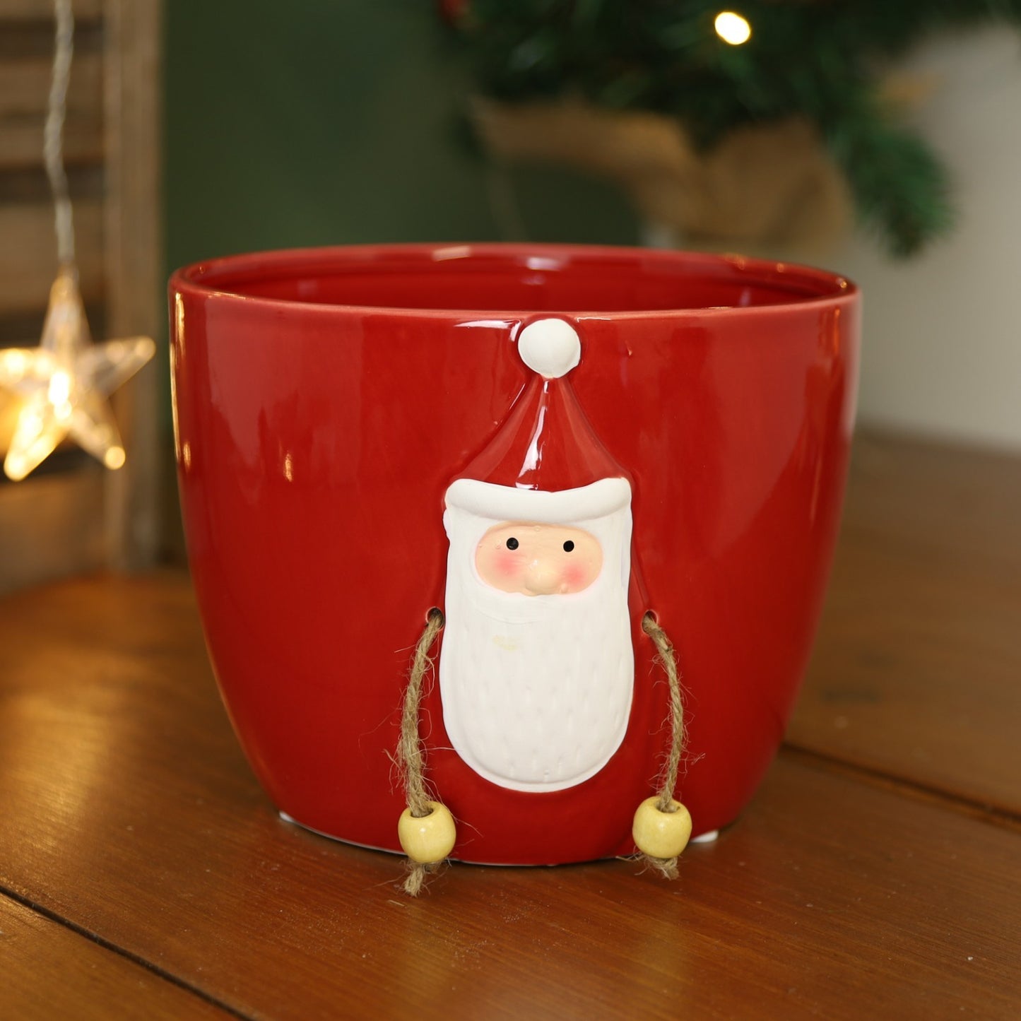 Ceramic Red Planter Santa with Dangly Arms Gloss Christmas Xmas Plant Pot