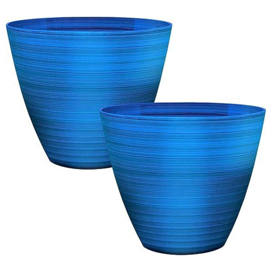 2Pc Large Plastic Round Ocean Blue Savannah 30cm Planter Plant Flowers Pot Cover