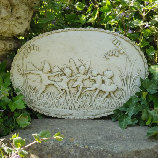 Stone Dancing Fairies Wall Elf Plaque Vintage Garden Outdoor Ornament Sculpture