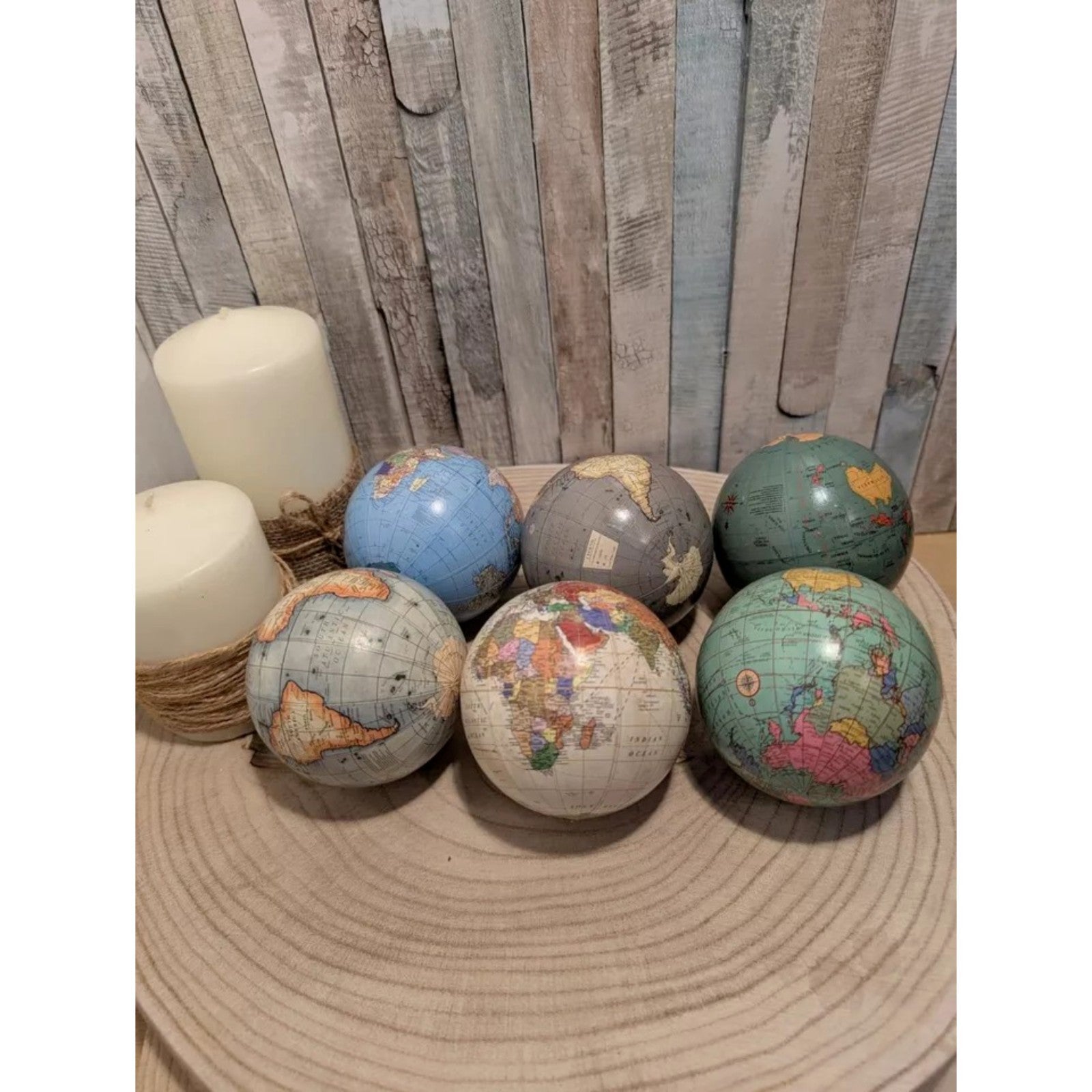 6Pc Cardboard World Map Globes Geography Educational Vintage Tabletop Ornament