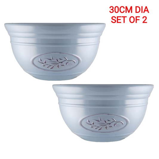 30cm Set of 2 Olive Blue Plant Pot Bowl Heavy Plastic Planter Bowl Trough Pots
