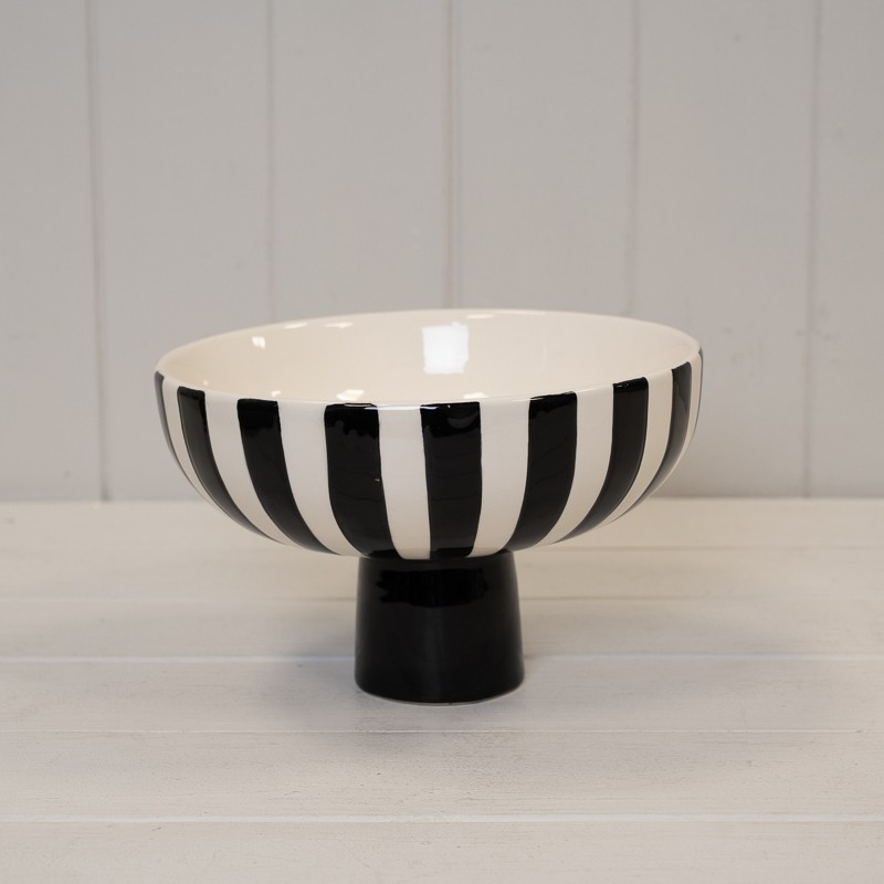 Ceramic Fruit Bowl Black White Glazed Pedestal Dish Salad Serving Bowl Kitchen