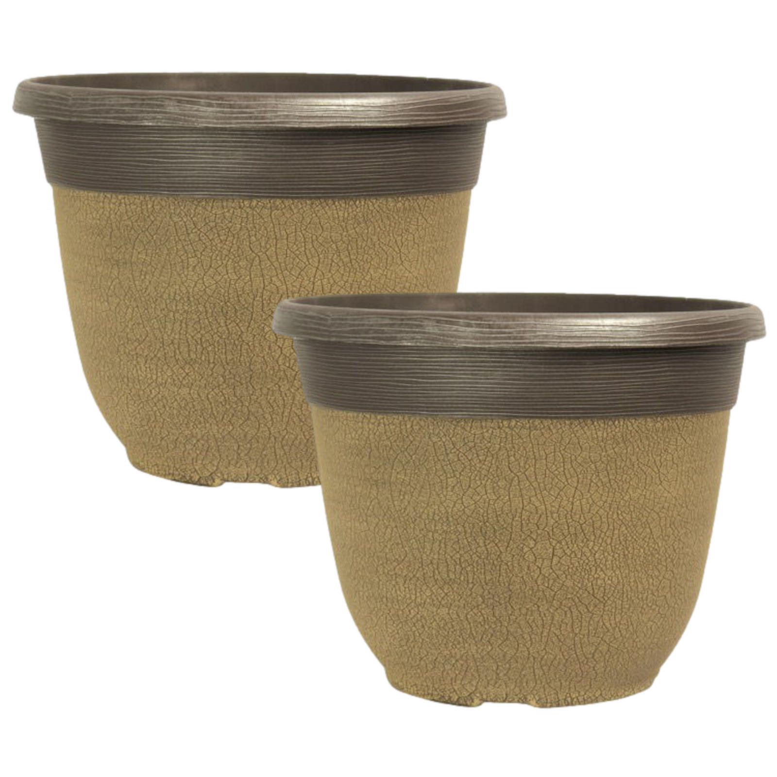 2Pc Plastic Grey Plant Pots 30cm Garden Outdoor 11L Crackle Planters Home Decor