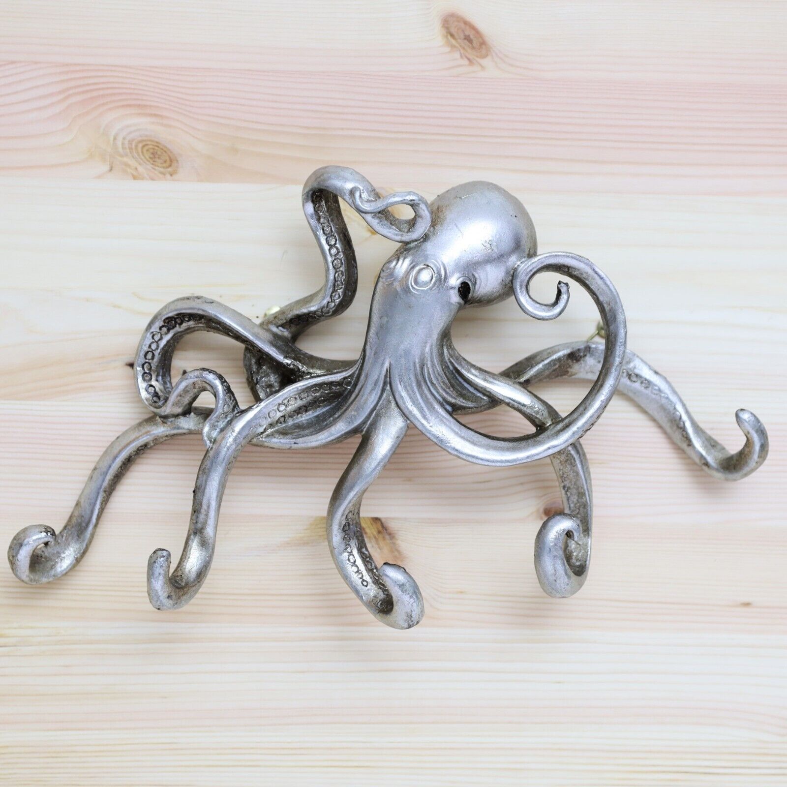 Silver Octopus Resin Wall Hanging Triple Hook Coats Keys Hanger Antique Nautical
