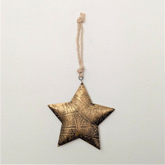15cm Gold Metal Hanging Star Christmas Tree Bauble Vintage Hanging Decoration 