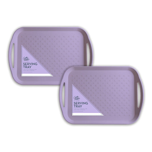 2Pc Purple Pastel Anti Slip Serving Tray Rubber Easy Grip Handles Wipe Clean