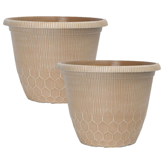 2Pc Round Bristol Plant Pot 30cm Powdered Ginger 11L Planter Cover Flower Garden