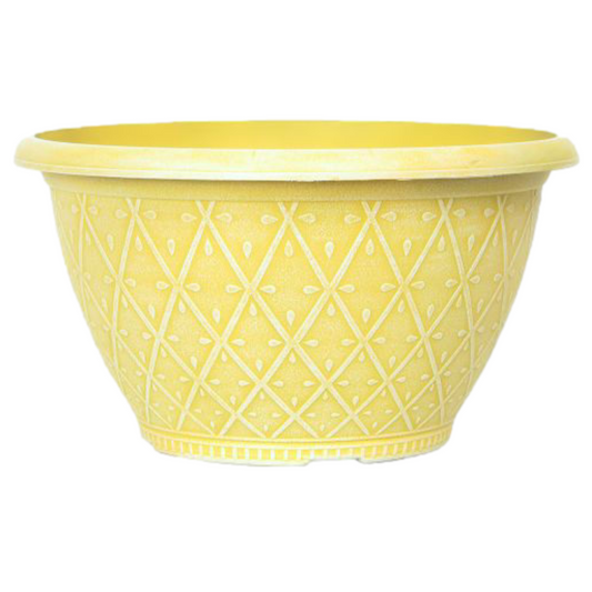 2Pc Round Plastic Bowl Planter 25cm Powderd Sunglow Yellow 4L Garden Plant Pot