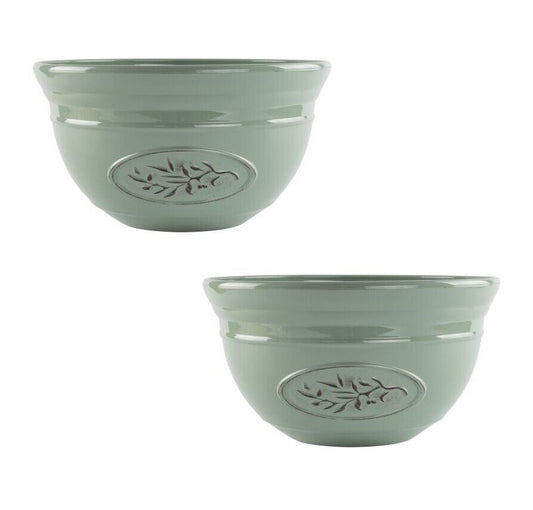 30cm Set of 2 Olive Green Plant Pot Bowl Heavy Plastic Planter Bowl Trough Pots