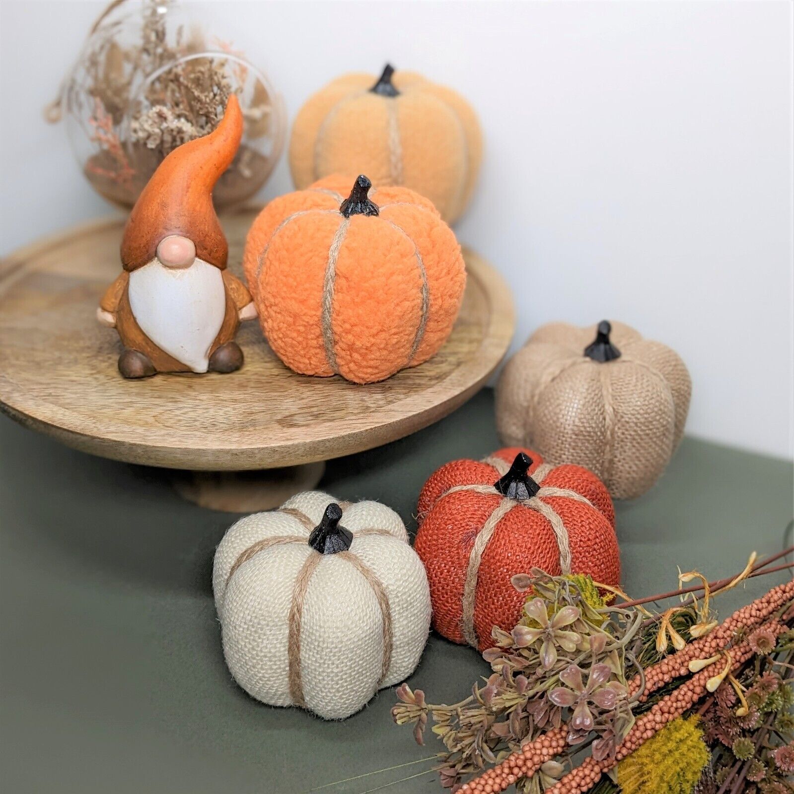 10cm Autumn Harvest Halloween Decor Pumpkin Rustic Jute Fabric Stems Ornament