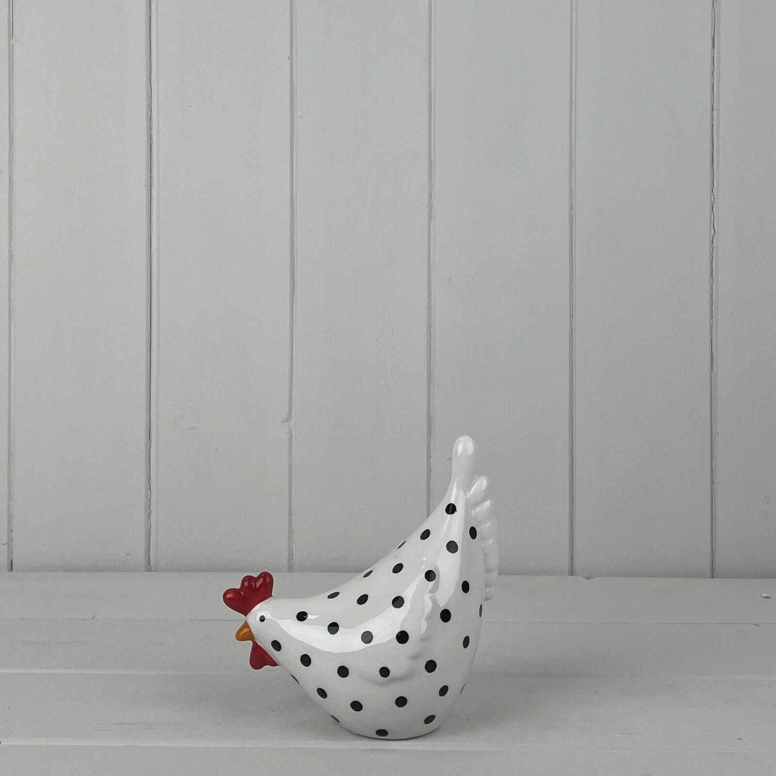 Black Ceramic Speckled Chicken Polka Dot Hen Shelf Sitter Ornament Home Figurine