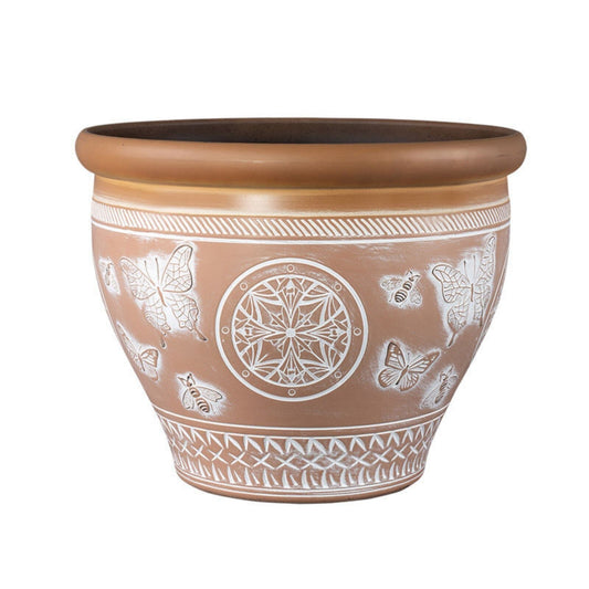 Plastic Terracotta Plant Pot 30cm Outdoor 11L Geometric Butterfly Patterned Pot