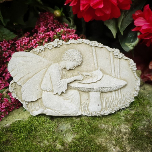 Stone Fairy Writing Wall Plaque Vintage Finish Garden Outdoor Ornament Sculpture