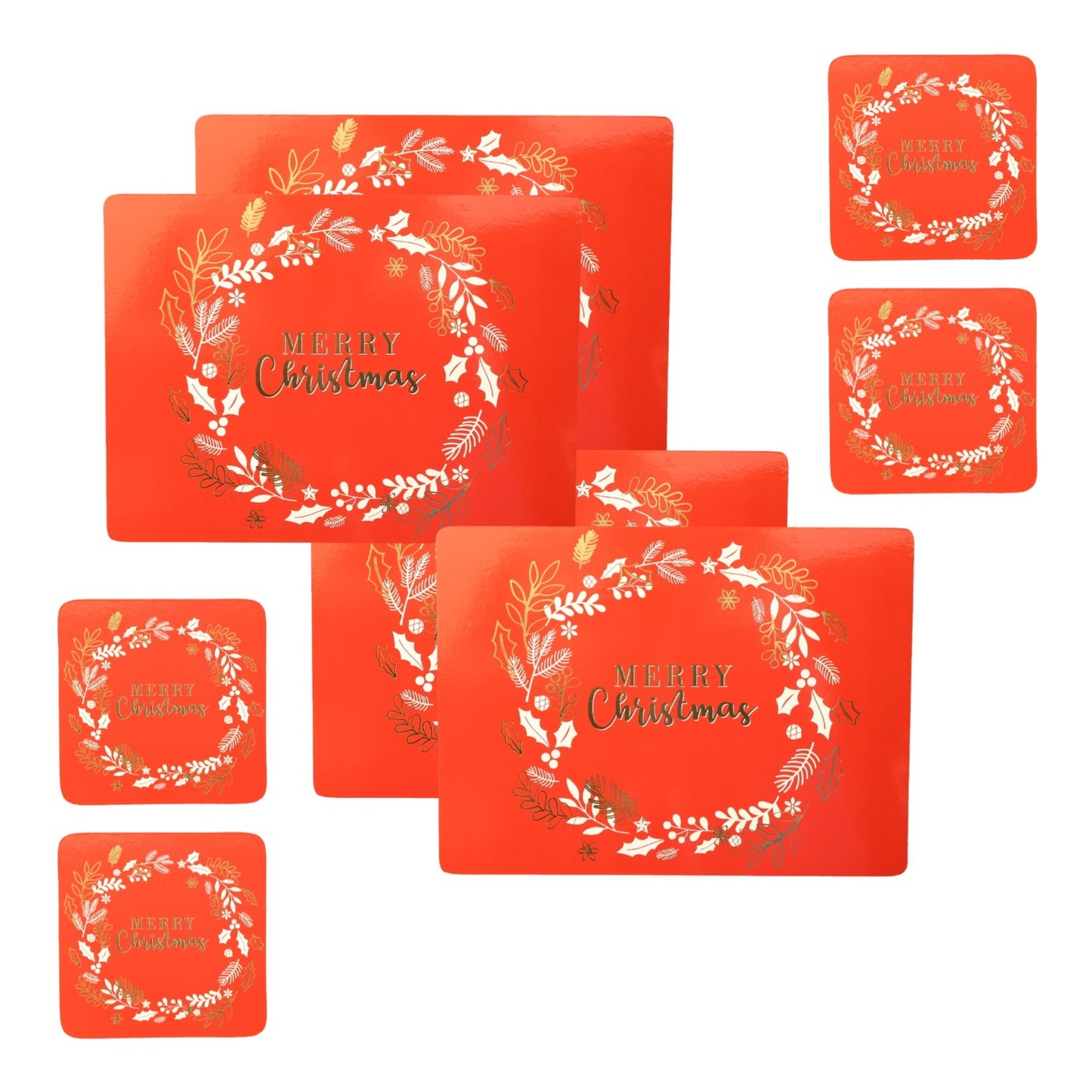 4Pc Foiled Placemats & Coasters Set Christmas Festive Dining Table Mats Non Slip