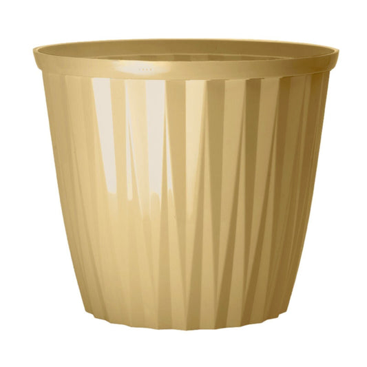 Round Plastic Yellow Plant Pot 30cm Outdoor 11L Garden Planter Glossy Effect Pot