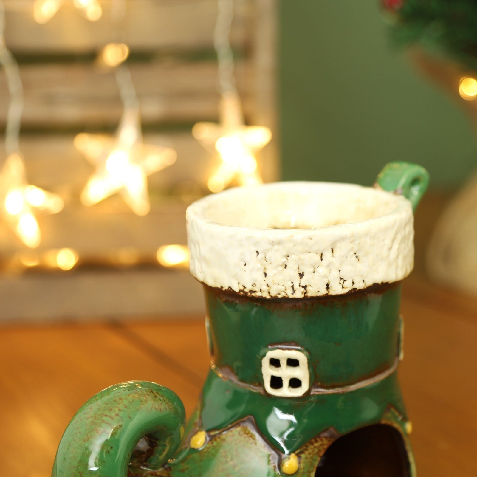 Ceramic Green Elf's Boot Wax Melt Burner Christmas Wax Warmer Xmas Ornament Gift