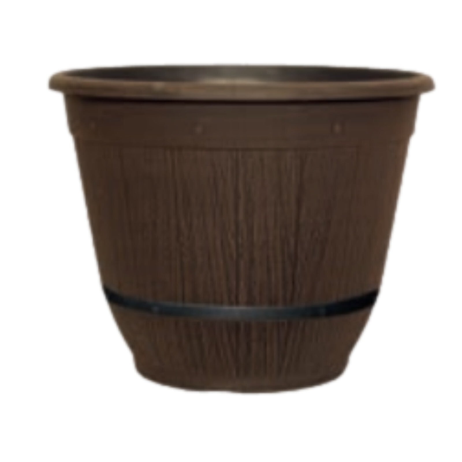 2Pc Round Brown Cask Bell Planter 35cm Plastic 17L Outdoor Garden Plant Pot Band