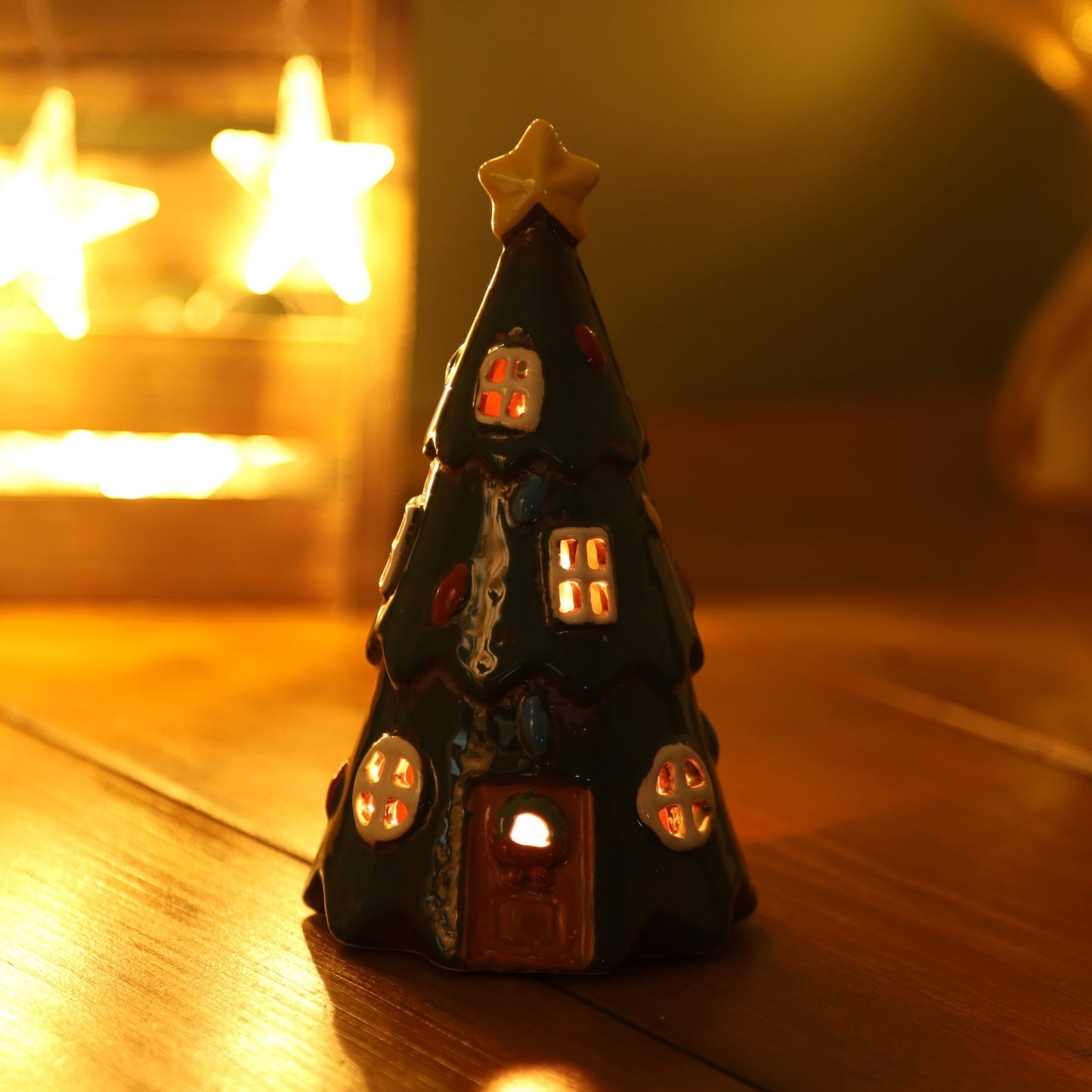 Ceramic Green Tree Tealight Holder Festive Christmas Xmas Ornament Decor Gift