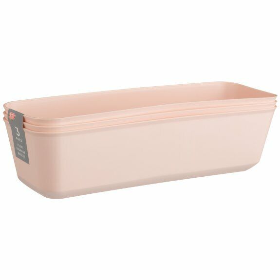 3 X Blush Pink Soft Touch Plastic Storage Basket Office Study Desk Organisation
