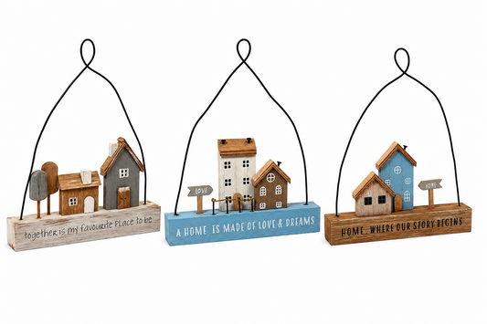Wooden House Ornament Hanging Rustic Home Warming Plaque House Gift Decor Sign