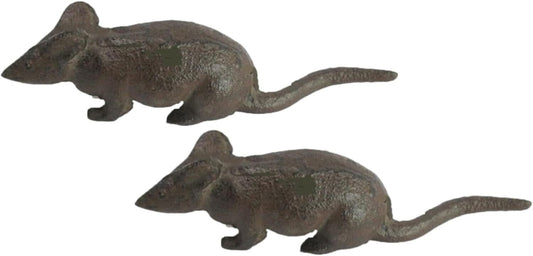 2Pc Cast Iron Brown Mouse Ornament Decorative Statues Sculptures Figurine Gift
