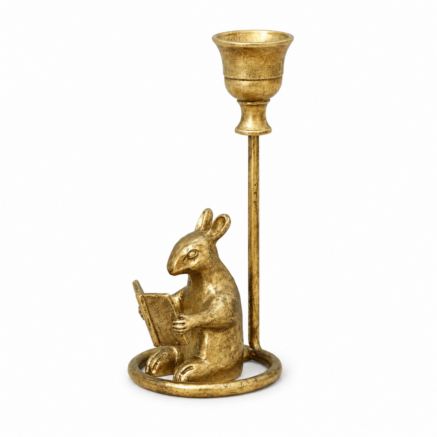 Metal Mouse Candle Holder Antique Gold Reading Mice Dinner Candlestick Ornament