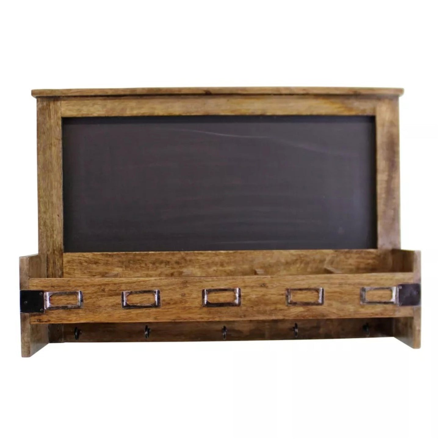 Blackboard with 5 Storage Slots & Key Hooks Rustic Mango Wood Message Board