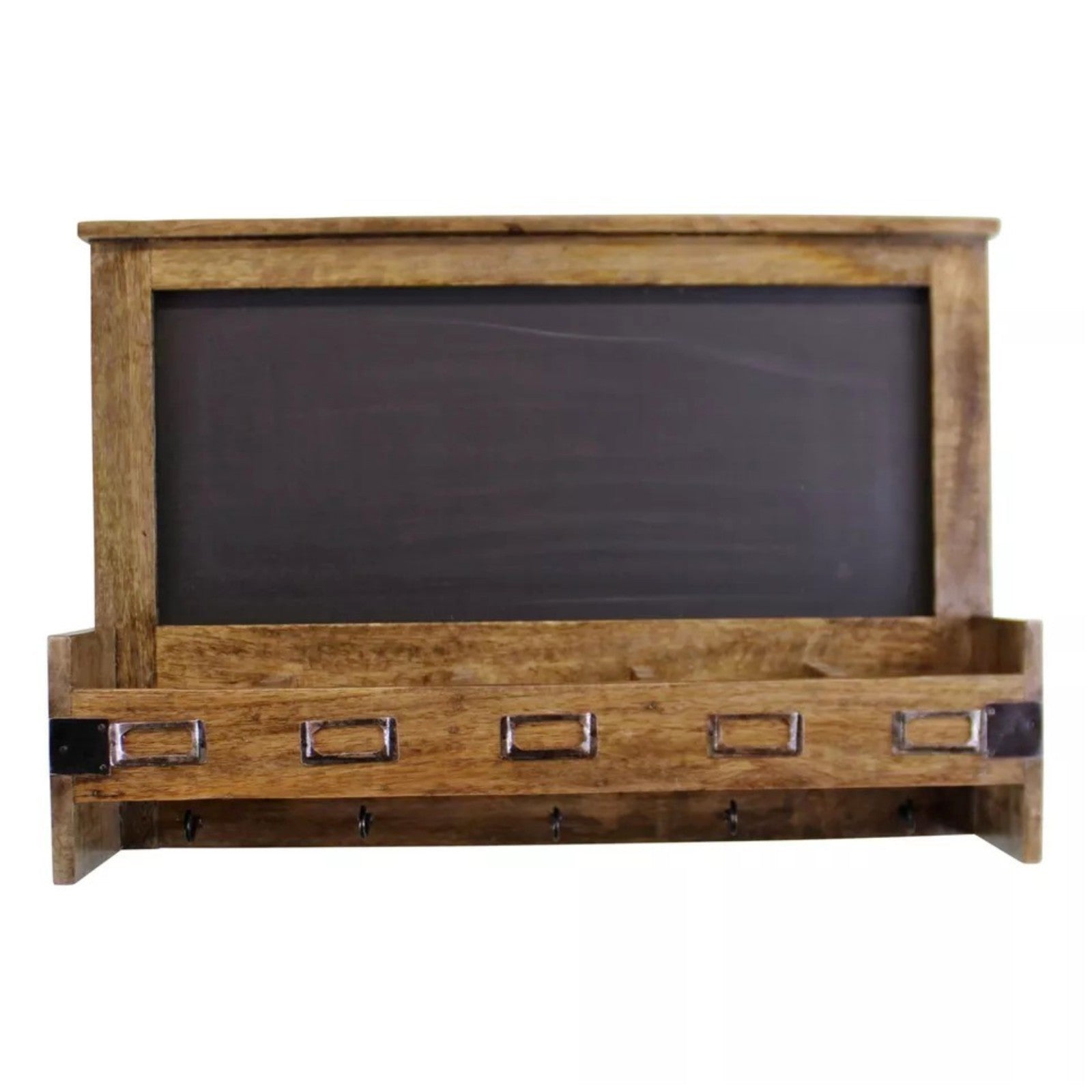 Blackboard with 5 Storage Slots & Key Hooks Rustic Mango Wood Message Board