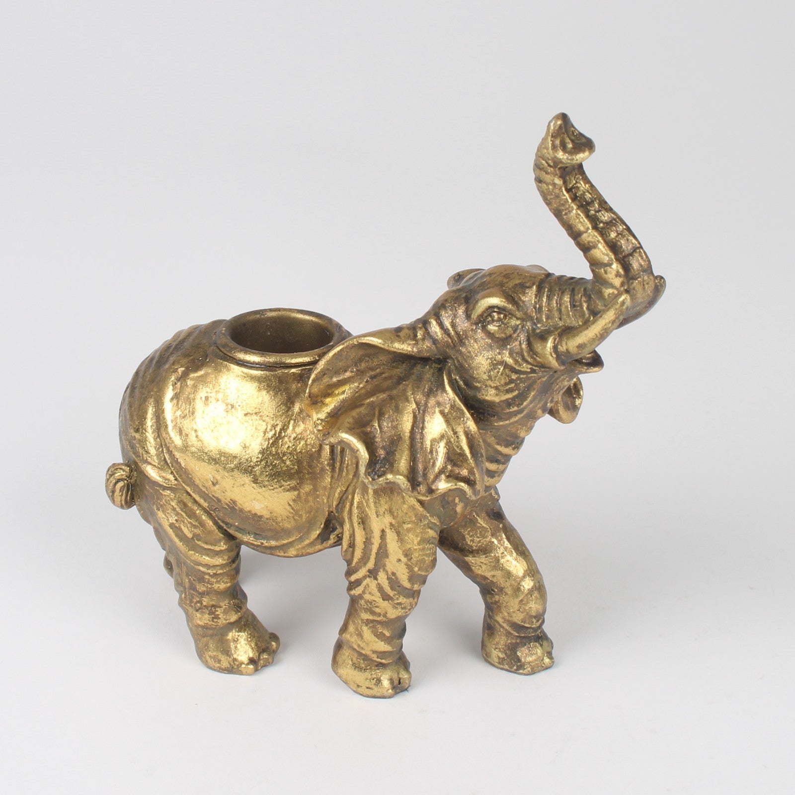 Resin Gold Angry Elephant Taper/Dinner Candle Stick Holder Antique Animal Statue