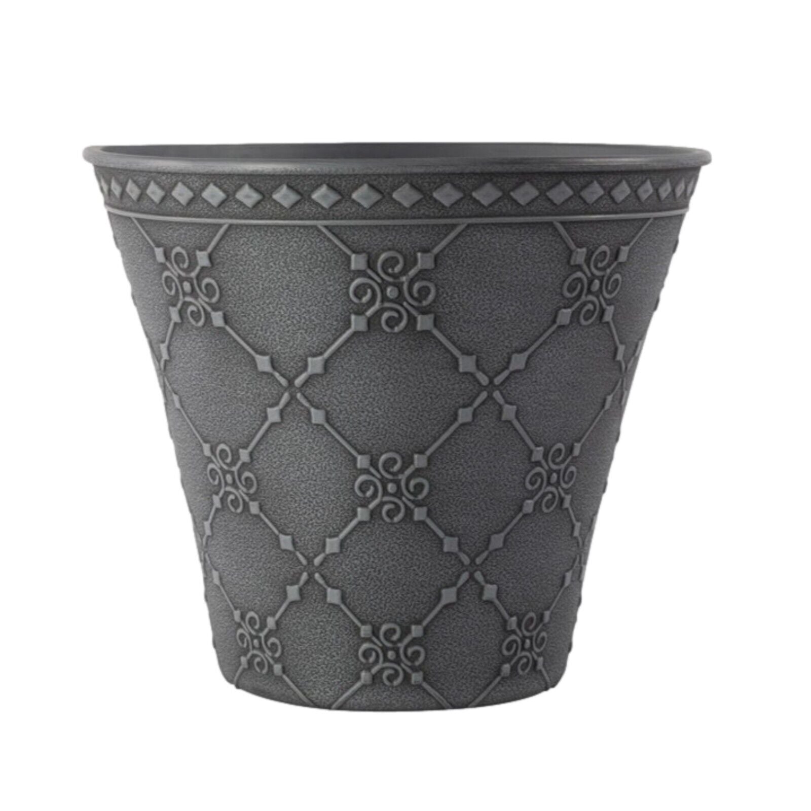 Round Plastic Grey Plant Pot 23cm Outdoor 4.6L Planter Cover Flower Garden Pot