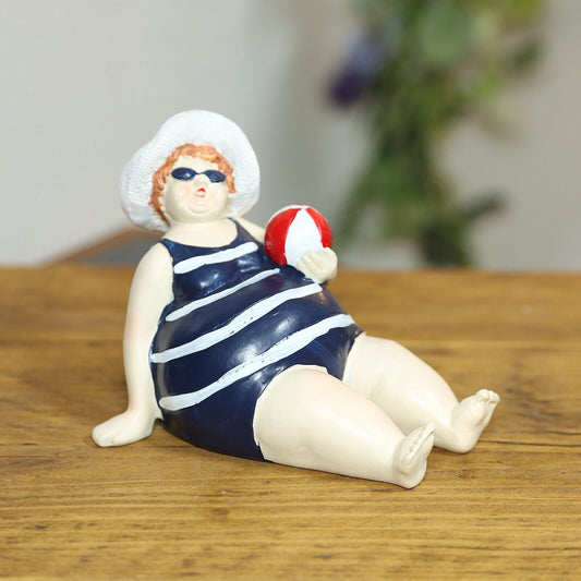 Resin Fat Beach Lady with Ball Big Belly Sitting Lady Swimmers Novelty Ornament