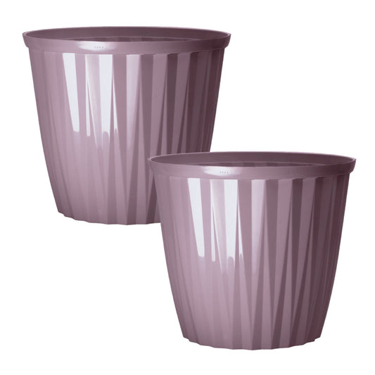2Pc Round Plastic Purple Plant Pot 30cm Outdoor 11L Garden Planter Glossy Effect