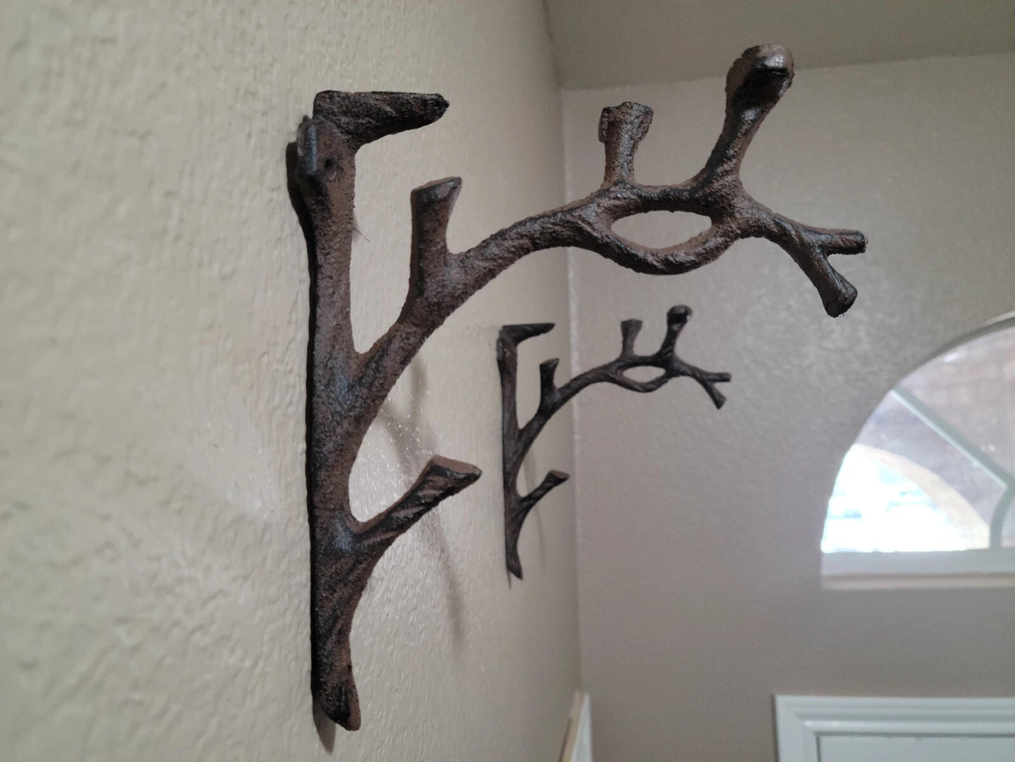 2Pc Cast Iron Tree Branch with Hook Shelf Bracket Wall Supports Floating Shelves