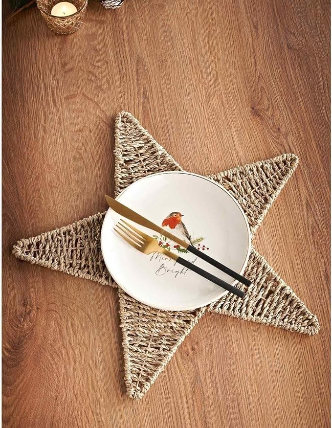 Table Place Mats Jute Rope Woven Star Xmas Party Dinner Table Decor Top Mats Chr