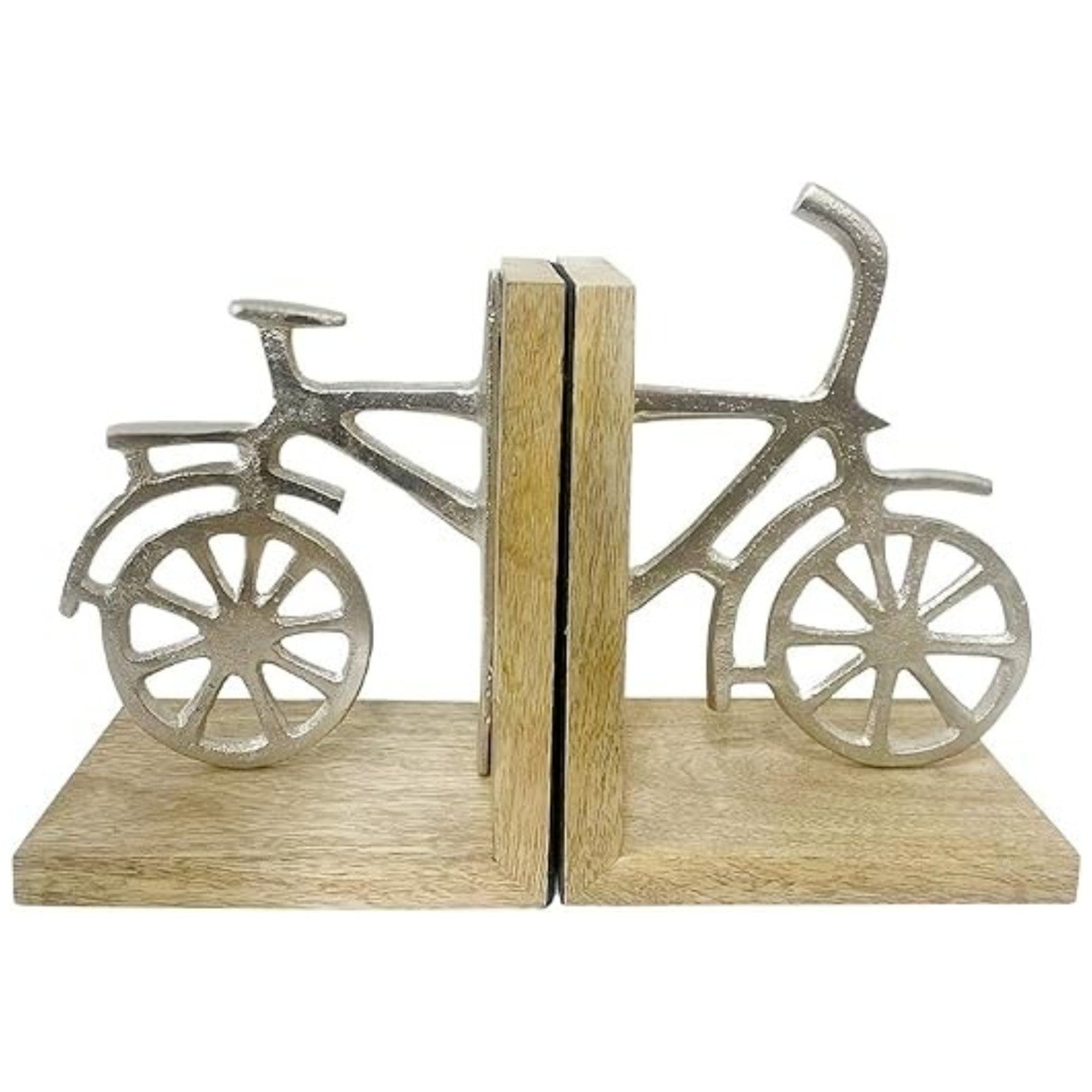 Aluminium Cycle Bicycle Bookends Wooden Base Vintage Shelf Sitter Home Office