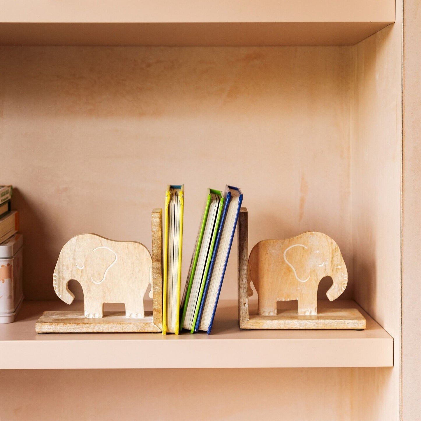 Elephant Wooden Hand Carved Bookends Animal Jungle Theme Nursery Decor Book Ends