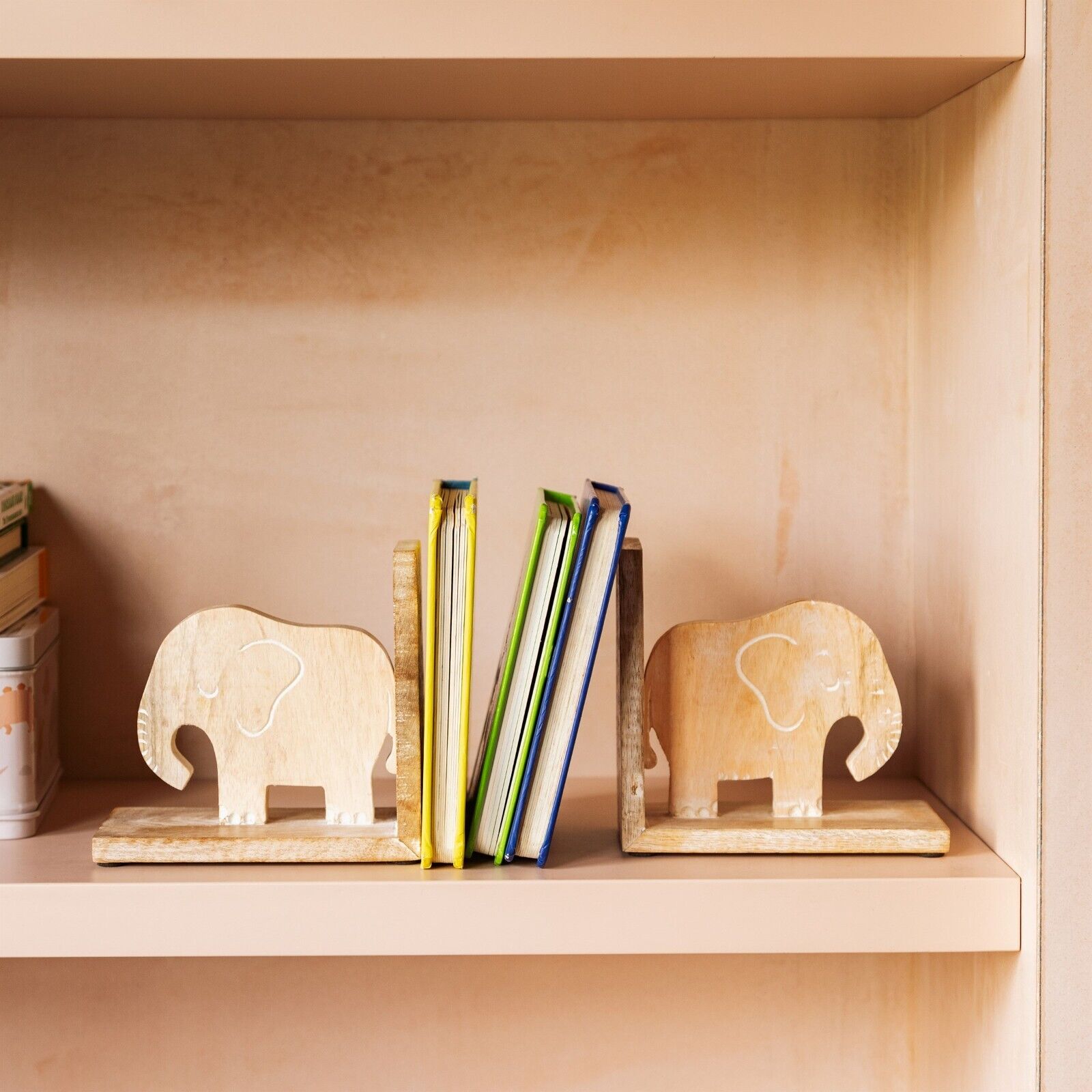 Elephant Wooden Hand Carved Bookends Animal Jungle Theme Nursery Decor Book Ends