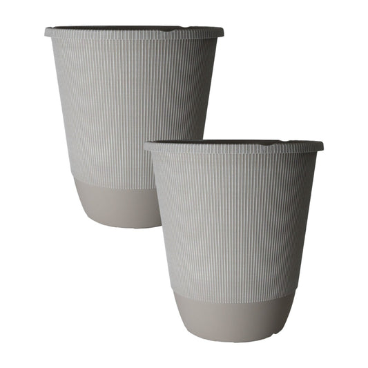 2Pc Round Large Grey Plastic Plant Pot 35cm Tall 21L Garden Outdoor Planter Pot