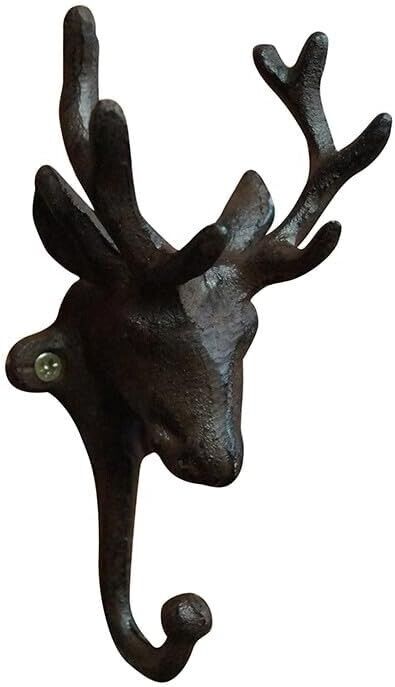 Cast Iron Brown Stag Head Wall Single Hook Rack Utility Storage for Coats Keys