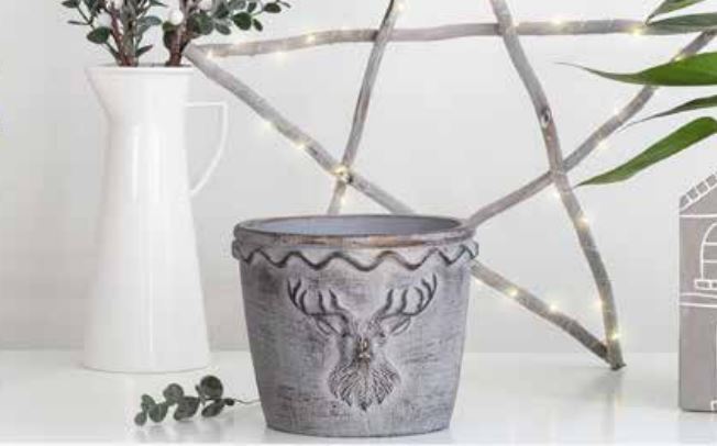 15cm Cement 3D Stag Head Bust Grey Indoor Plant Pot Cover Christmas Planter