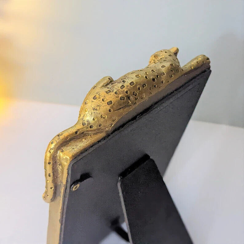 Gold Leopard Cheetah Photo Frame Free Standing Picture Holder 6x4 Vintage Look