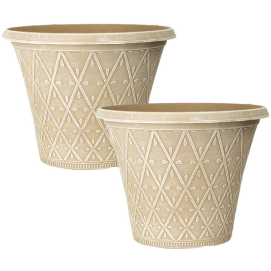 Planter Set of 2 Round 30cm Garden Plant Pot Matt Cream Outdoor Decorative Cover